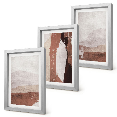 Triptyk tavla med ram Abstrakta mönster i nyanser av brunt och beige