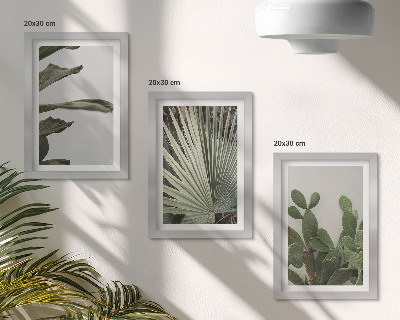 Triptyk tavla med ram Blad av tropiska växter i pastellfärger