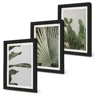Triptyk med tropiska blad i pastellfärger tavla med ram
