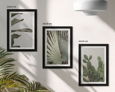 Triptyk tavla med ram Blad av tropiska växter i pastellfärger