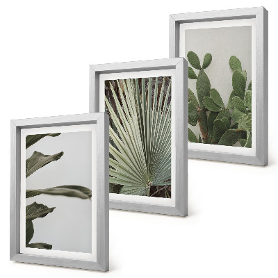 Triptyk tavla med ram Blad av tropiska växter i pastellfärger