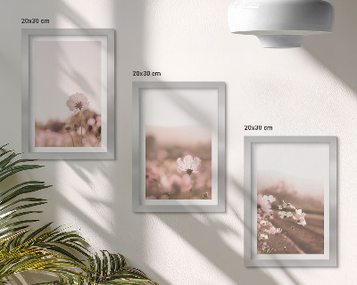 Triptyk tavla med ram Vildblommor på ängarna på sommaren, romantiska landskap