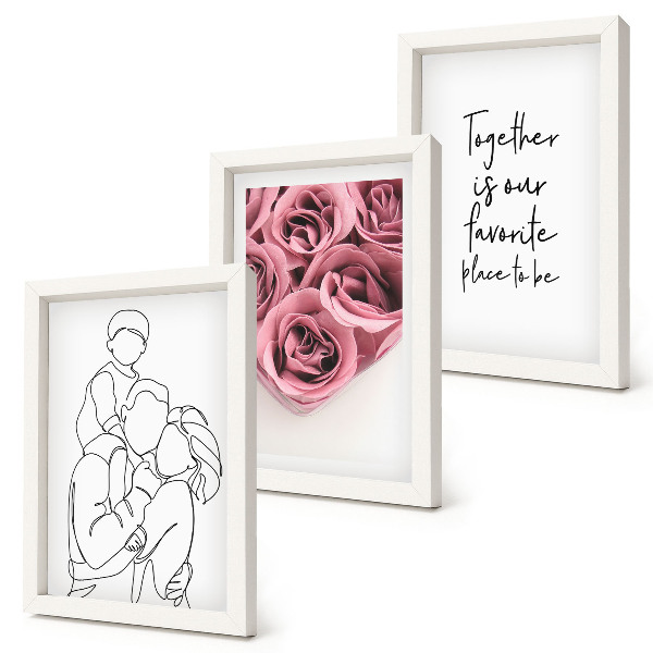 Triptyk tavla med ram Familjens lineart rosbuketter hem inskription