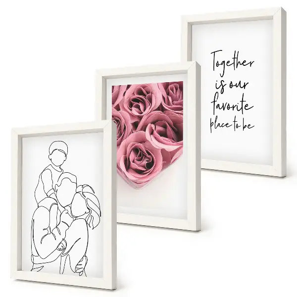 Triptyk med rosbuketter i line art tavla med ram och inskription för familjen