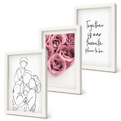 Triptyk tavla med ram Familjens lineart rosbuketter hem inskription