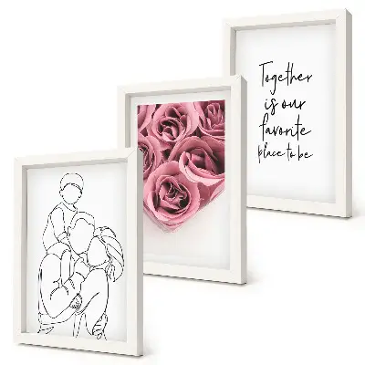 Triptyk med rosbuketter i line art tavla med ram och inskription för familjen