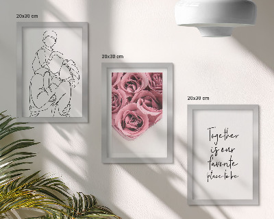 Triptyk tavla med ram Familjens lineart rosbuketter hem inskription