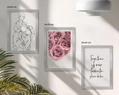 Triptyk med rosbuketter i line art tavla med ram och inskription för familjen