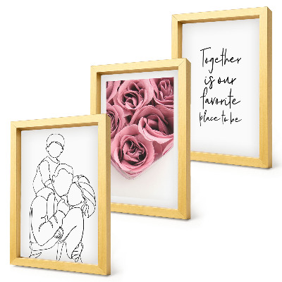 Triptyk tavla med ram Familjens lineart rosbuketter hem inskription