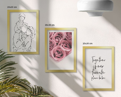 Triptyk tavla med ram Familjens lineart rosbuketter hem inskription