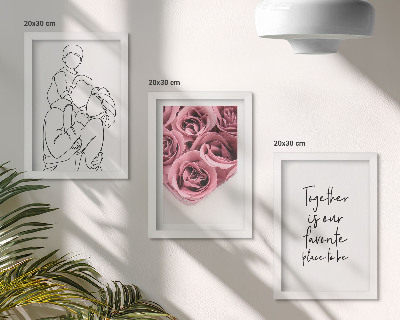 Triptyk tavla med ram Familjens lineart rosbuketter hem inskription