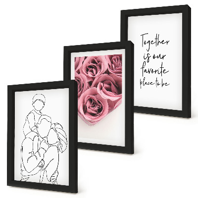 Triptyk tavla med ram Familjens lineart rosbuketter hem inskription