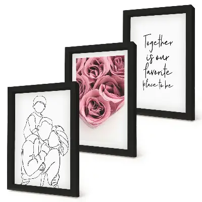 Triptyk med rosbuketter i line art tavla med ram och inskription för familjen