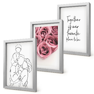 Triptyk tavla med ram Familjens lineart rosbuketter hem inskription