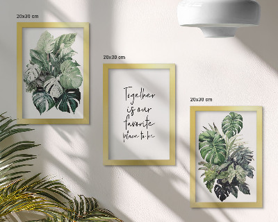 Posterpaket Gröna blad av tropiska växter med dekorativ inskription