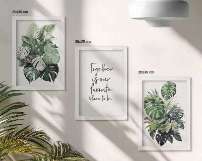 Posterpaket Gröna blad av tropiska växter med dekorativ inskription