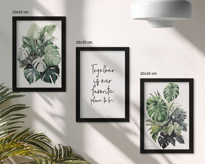 Posterpaket Gröna blad av tropiska växter med dekorativ inskription