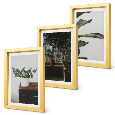 Triptyk med krukväxter med rustika blad tavla med ram