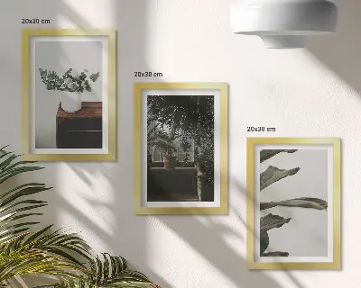 Triptyk med krukväxter med rustika blad tavla med ram