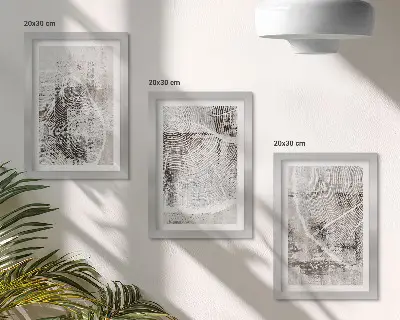 Posterpaket med träådringsmönster i nyanser av grått och vitt