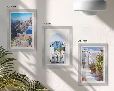 Posterpaket utsikt över Santorini med grekisk arkitektur i Oia