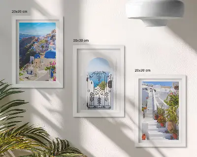 Posterpaket utsikt över Santorini med grekisk arkitektur i Oia