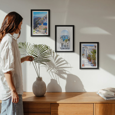 Posterpaket Utsikt över Santorini grekisk arkitektur i Oia