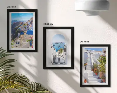 Posterpaket utsikt över Santorini med grekisk arkitektur i Oia