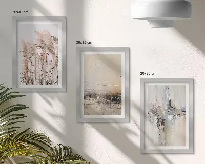 Triptyk med ram naturlig vegetation med abstrakta mönster i dämpade färger