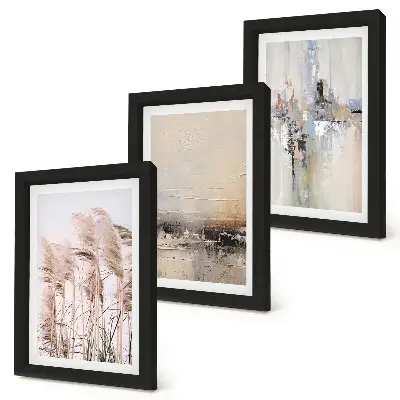 Triptyk med ram naturlig vegetation med abstrakta mönster i dämpade färger