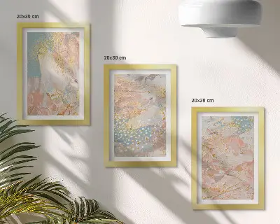 Tavelvägg med 3 tavlor abstrakta mönster i pastellfärger med textur