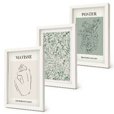 Triptyk tavla med ram Linjer och växtmönster i minimalistisk stil