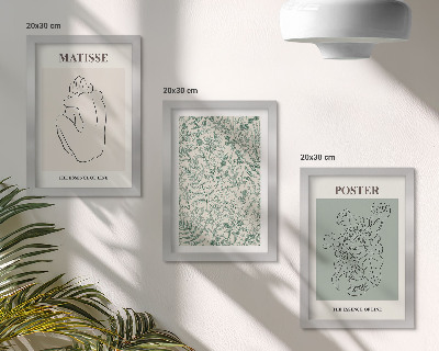 Triptyk tavla med ram Linjer och växtmönster i minimalistisk stil