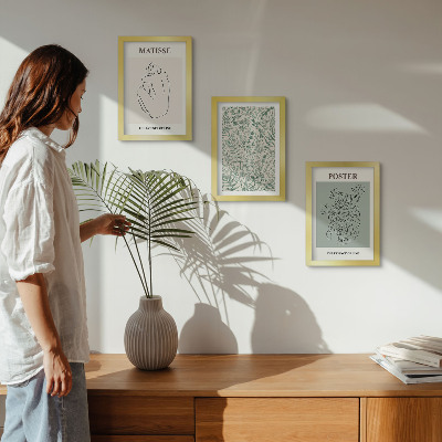 Triptyk tavla med ram Linjer och växtmönster i minimalistisk stil