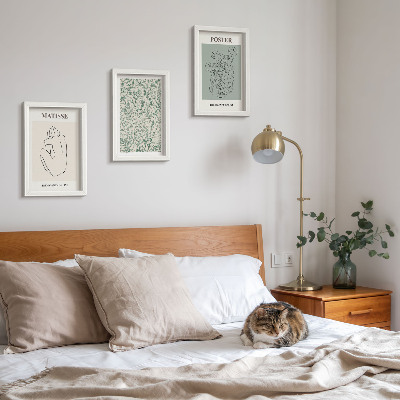 Triptyk tavla med ram Linjer och växtmönster i minimalistisk stil