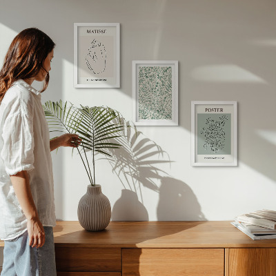 Triptyk tavla med ram Linjer och växtmönster i minimalistisk stil