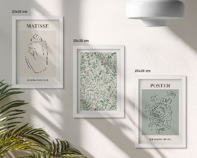Triptyk tavla med ram Linjer och växtmönster i minimalistisk stil