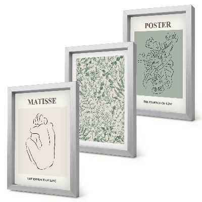 Triptyk tavla med ram Linjer och växtmönster i minimalistisk stil