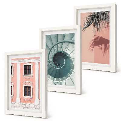Tavelvägg med 3 tavlor Arkitektur i pastellfärger och spiralmönster