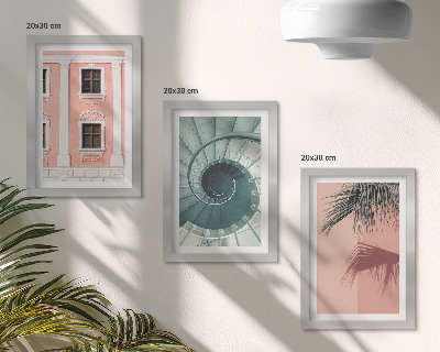 Tavelvägg med 3 tavlor Arkitektur i pastellfärger och spiralmönster