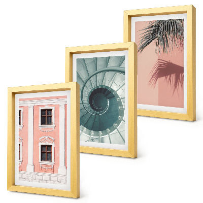 Tavelvägg med 3 tavlor Arkitektur i pastellfärger och spiralmönster