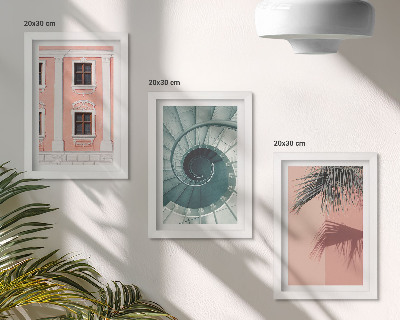Tavelvägg med 3 tavlor Arkitektur i pastellfärger och spiralmönster