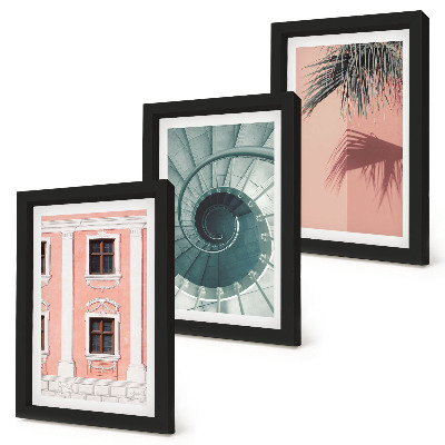 Tavelvägg med 3 tavlor Arkitektur i pastellfärger och spiralmönster