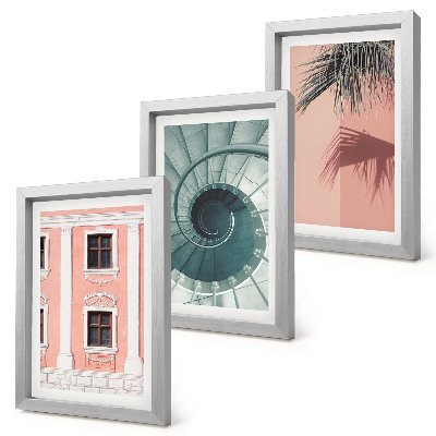 Tavelvägg med 3 tavlor Arkitektur i pastellfärger och spiralmönster
