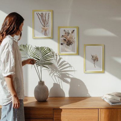Triptyk tavla med ram Blommor och grenar i minimalistisk naturstil