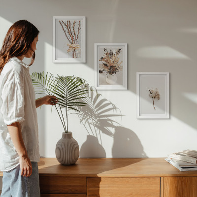 Triptyk tavla med ram Blommor och grenar i minimalistisk naturstil