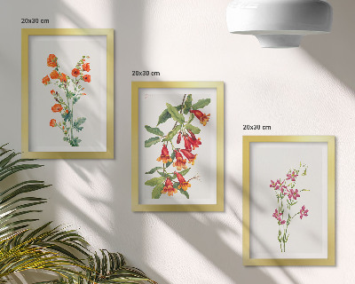 Tavelvägg med 3 tavlor Vintage retro blommålning