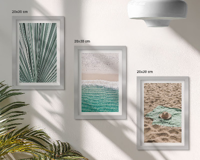 Triptyk tavla med ram Sommarsemesterutsikt på stranden vid havet