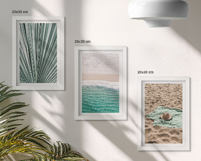 Triptyk tavla med ram Sommarsemesterutsikt på stranden vid havet