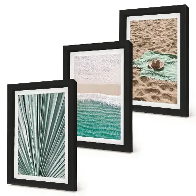 Triptyk med ram sommarsemesterutsikt över stranden vid havet